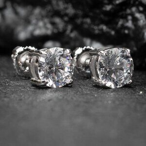 Solitaire Circle Unisex 925 Sterling Silver Round Screw Back Small Stud Earrings